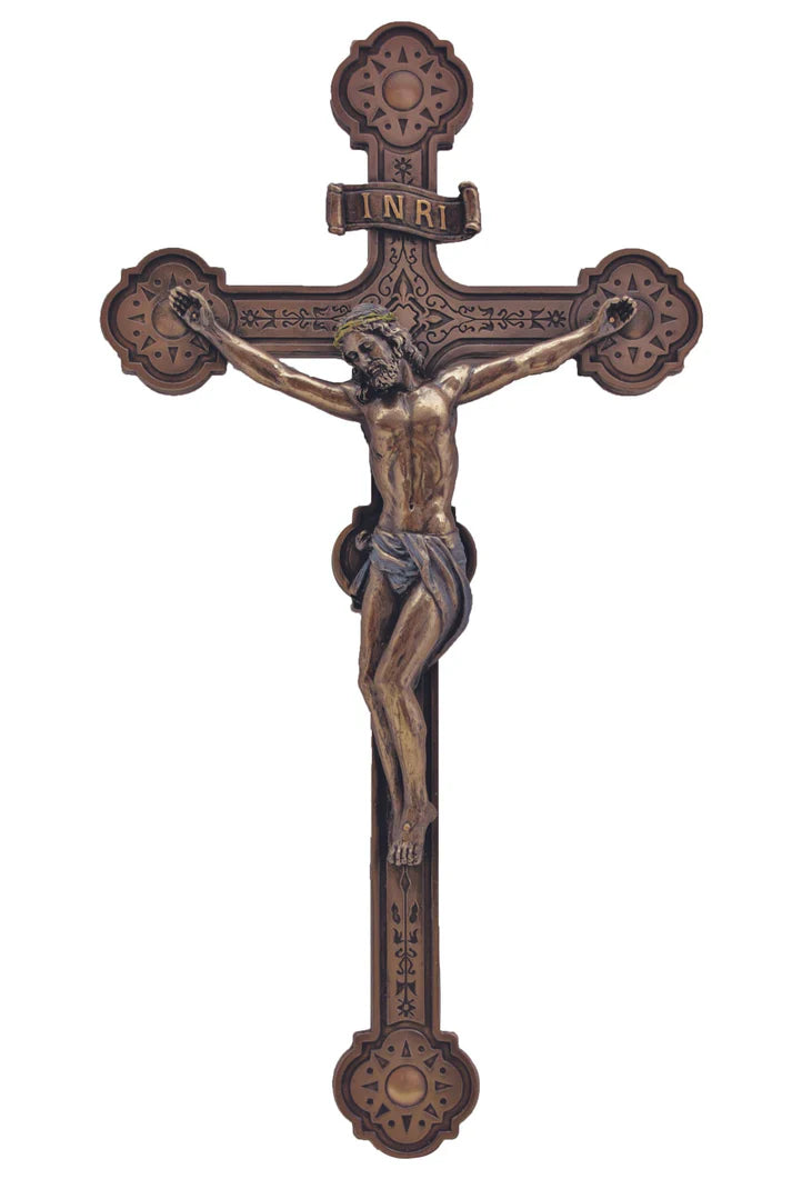 14" Lightly Hand-painted Ornate Bronze Crucifix