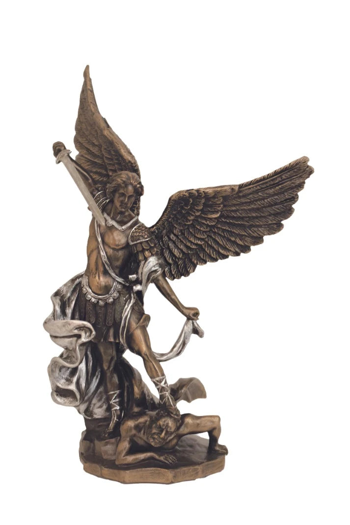 St. Michael Bronze Statue with Pewter Style Trim