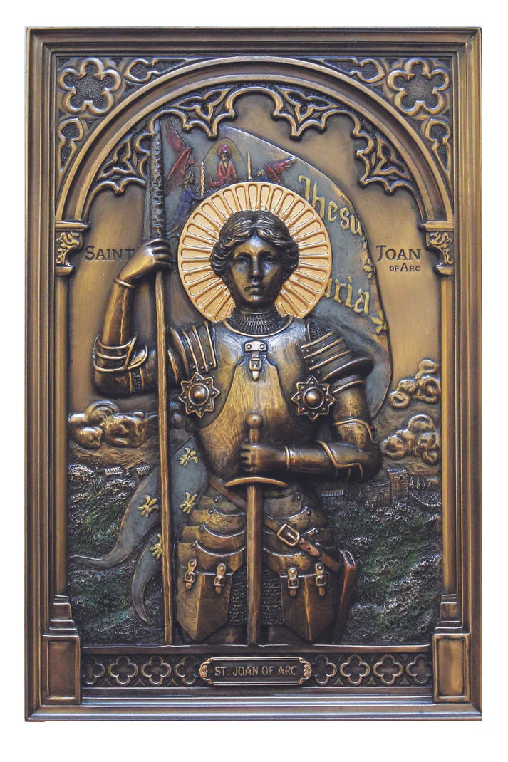 Lightly Hand-painted St. Joan of Arc Bronze Plaque