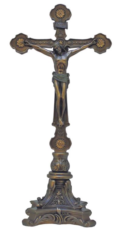 12.5" Standing Double Sided Crucifix in Cold Cast Bronze