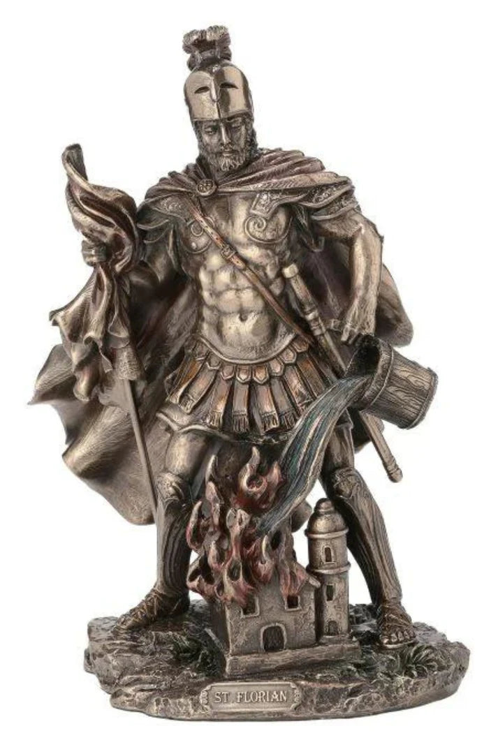 Lightly Hand-painted St. Florian Bronze Statue