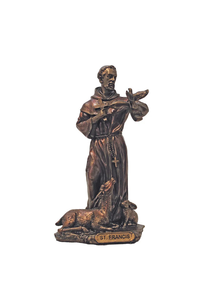 Lightly Hand-painted St. Francis Bronze Statue