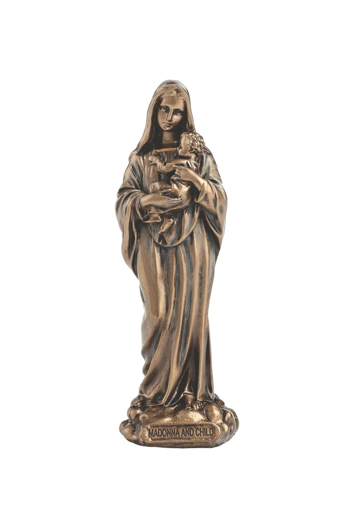3.25" Madonna and Child in lightly hand-painted cold cast bronze