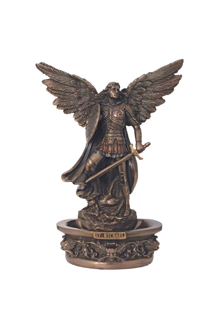 Lightly Hand-painted St. Michael Bronze Holy Water Font