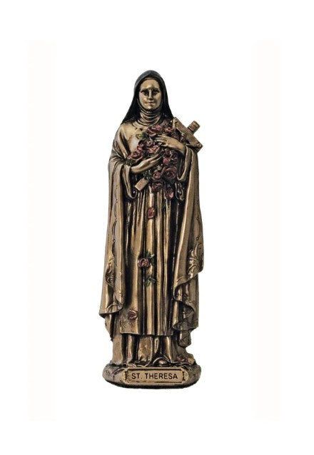 3.5" St. Therese in lightly hand-painted cold cast bronze