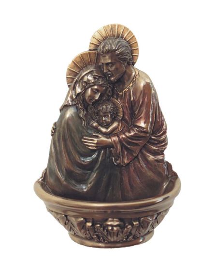 7" Holy Family Holy Water Font in Cold Cast Bronze