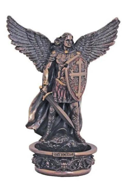 8.5" St. Michael Holy Water Font in Cold Cast Bronze