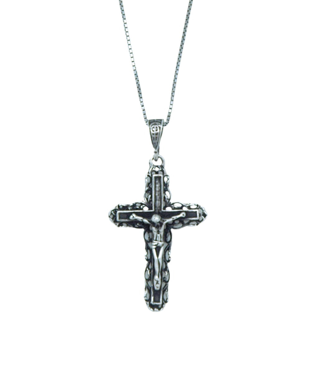 18" Sterling Silver Necklace with Filigree Edge Crucifix