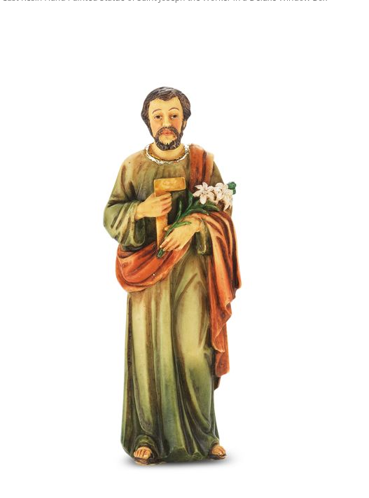 4" Cold Cast Resin Hand Painted Statue of Saint Joseph the Worker in a Deluxe Window Box