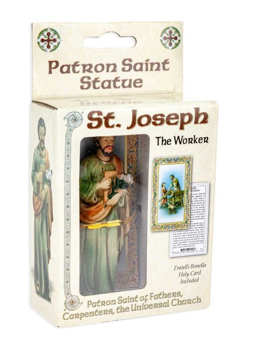 4" Cold Cast Resin Hand Painted Statue of Saint Joseph the Worker in a Deluxe Window Box