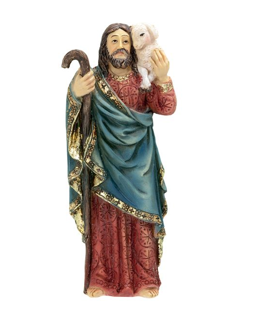 4" Cold Cast Resin Hand Painted Statue of Good Shepherd in a Deluxe Window Box