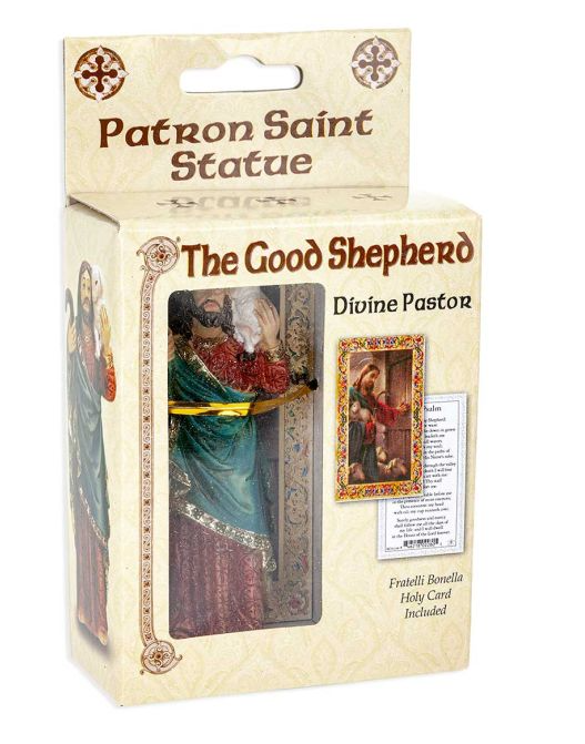4" Cold Cast Resin Hand Painted Statue of Good Shepherd in a Deluxe Window Box