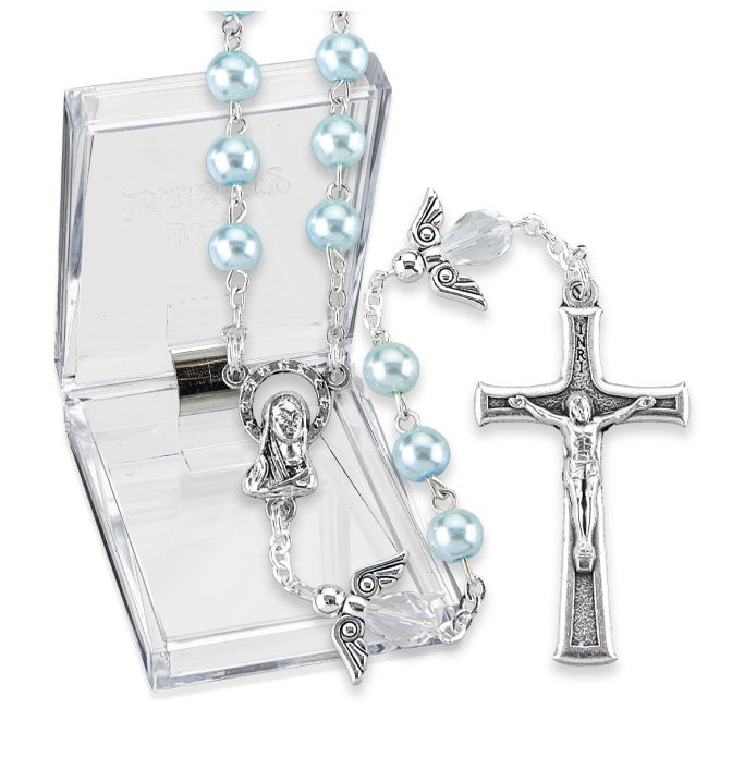 6mm Light Blue Faux Pearl Bead Rosary