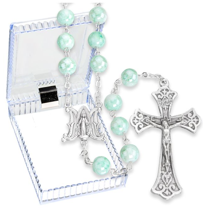 8mm Mint Marbleized Glass Bead Rosary