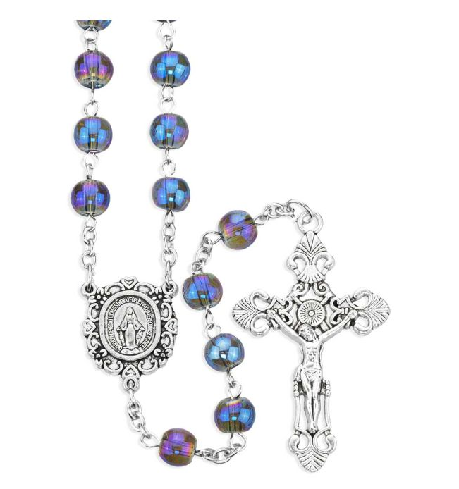 8mm Glass Sapphire Aurora Borealis Bead Rosary