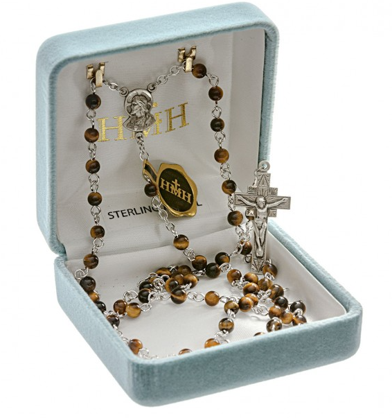4mm Tiger Eye Rosary with Sterling Silver