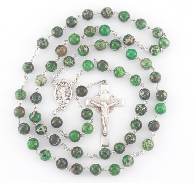 8MM Round Genuine Imperial Jasper beads with Sterling Silver Rosary