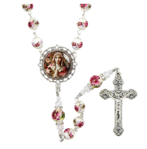 8mm Porcelain & Glass Blessed Mother Rosary