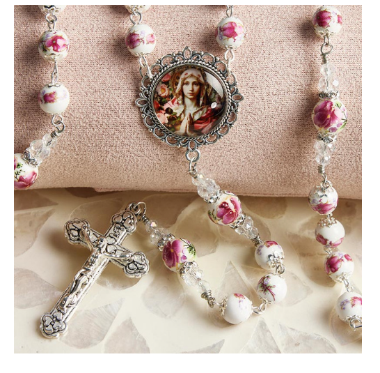 8mm Porcelain & Glass Blessed Mother Rosary