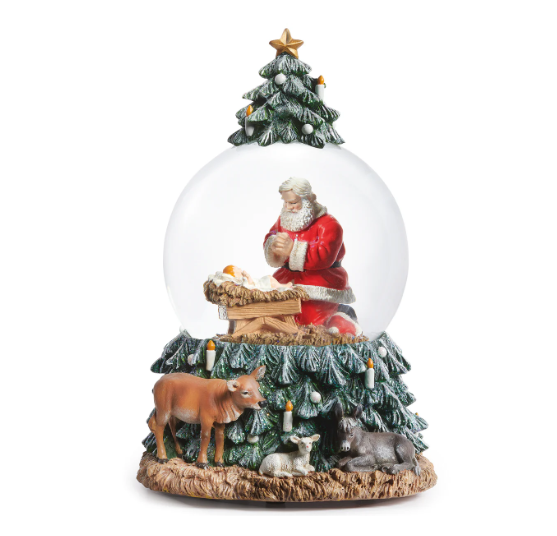 7.5" Glitterdome Musical Rotating Kneeling Santa - "O Come, All Ye Faithful" Tune