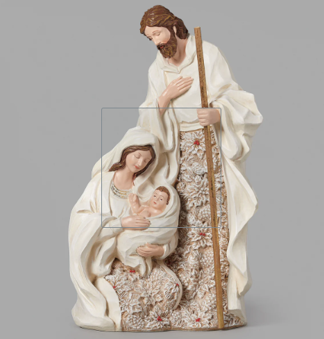 10.75" Holy Family Christmas Figure with Poinsettia Accents