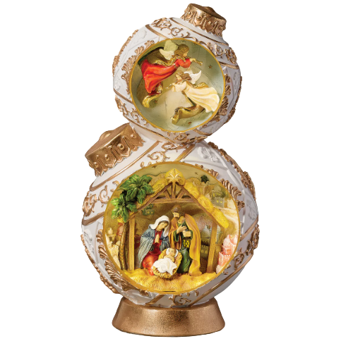 14.75" Christmas Ornament Tower with Nativity Scene