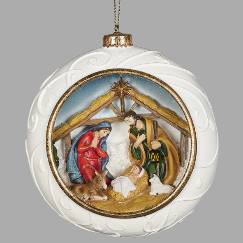 4.75" Holy Night Nativity Ornament with Mary, Joseph & Baby Jesus