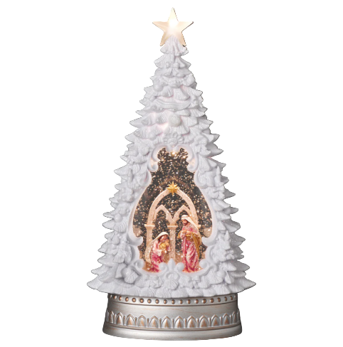 13" Lighted Swirl Nativity in White Christmas Tree