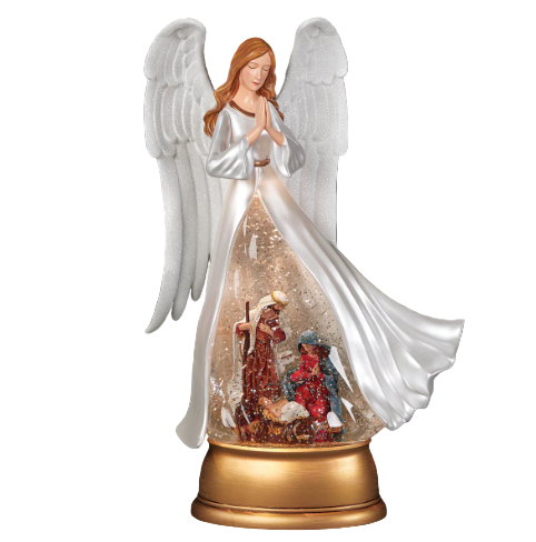 12.25" Confetti Lites Lighted Swirl Angel with Holy Family