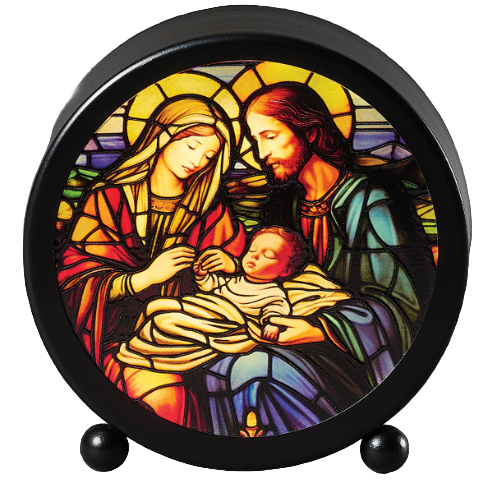 4.5" Lighted Holy Family Stained Glass Round Panel