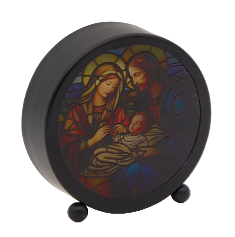 4.5" Lighted Holy Family Stained Glass Round Panel