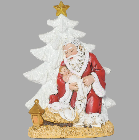 6" Santa Holding Baby Jesus Glitter Tree Figure