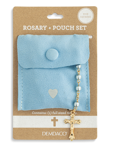 18"Mid Blue Rosary + Pouch