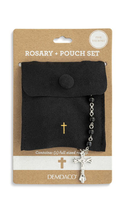 18" Black Rosary + Pouch