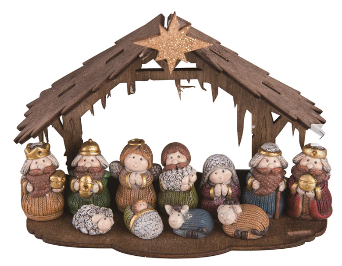 4.5" 12 PC Wood Mini Nativity