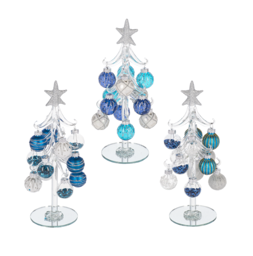 8" Blue/White Christmas Tree with Ornaments