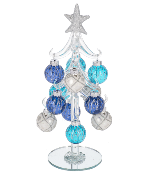 8" Blue/White Christmas Tree with Ornaments