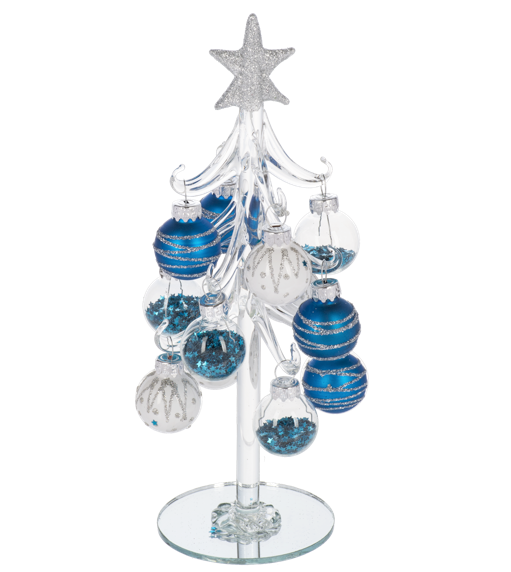 8" Blue/White Christmas Tree with Ornaments