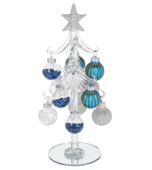 8" Blue/White Christmas Tree with Ornaments