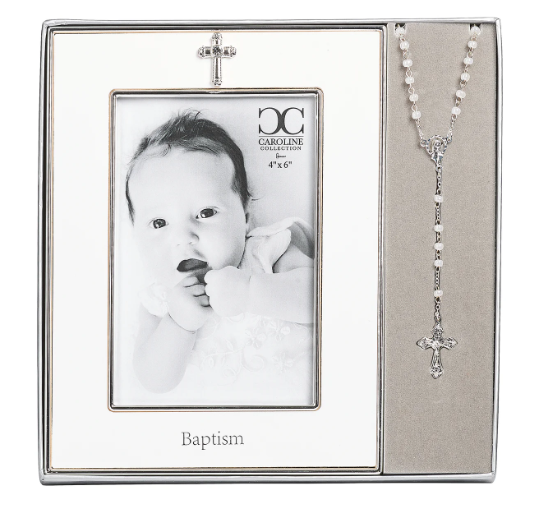 7" Baptism Frame & Rosary Gift 2-PC Set
