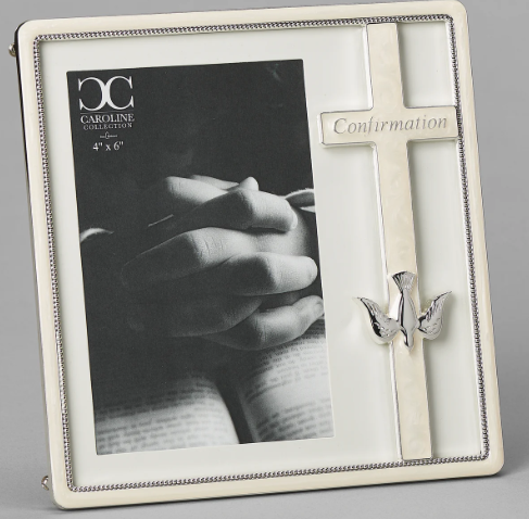 7.25" Confirmation Frame with White Cross & Dove