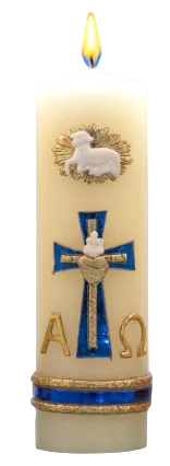 6" Alpha and Omega Paschal Candle Blue and Gold
