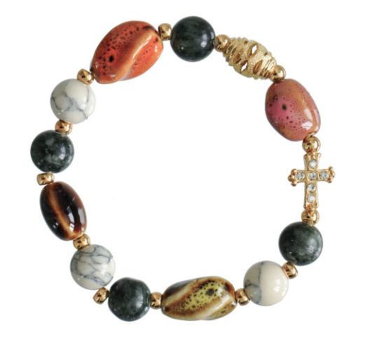 10mm Gray/White Gem/Ceramic Rosary Bracelet