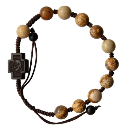 8mm Adjustable Picture Jasper and Jujube Wood Rosary Bracelet