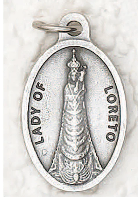 1" Lady of Loreto Pray for Us Medal  Silver Toned
