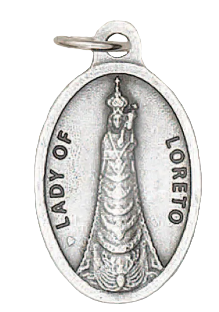 1" Lady of Loreto Pray for Us Medal  Silver Toned