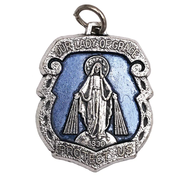1" Miraculous Medal with Blue Enamel