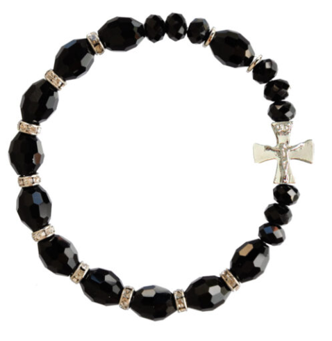 10mm Black Genuine Crystal Rosary Bracelet