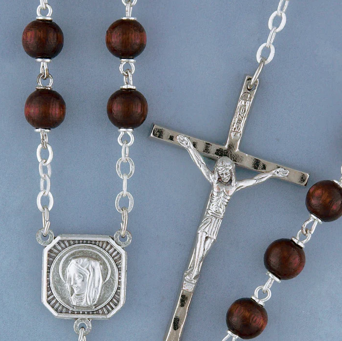 20" Wood Rosary with 6mm Wooden Beads