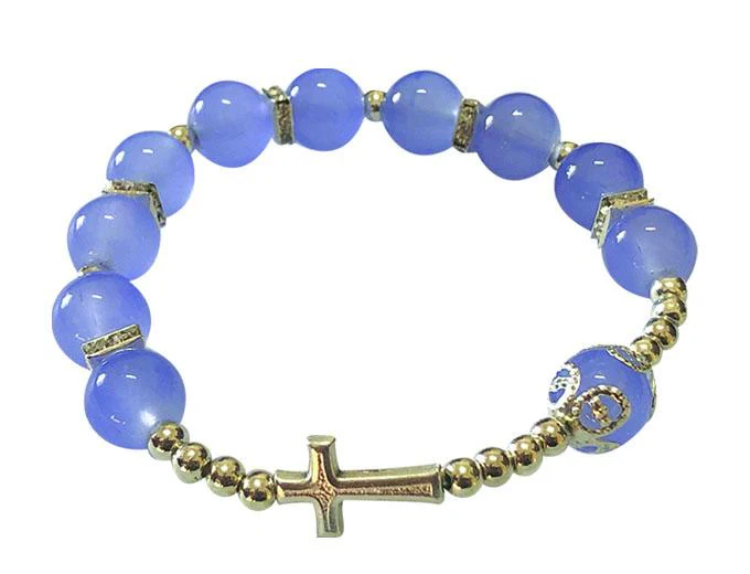 10MM Light Blue Cross Stretch Bracelet